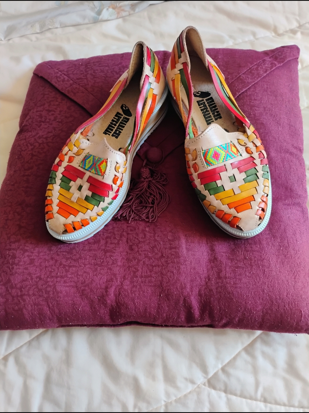 Handwoven Multicolor Leather Huarache Flats - Women